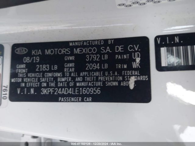 3KPF24AD4LE160956 KIA Forte Lxs