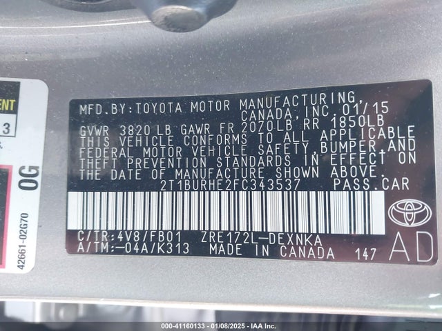 Toyota COROLLA LE 2015 2T1BURHE2FC343537 Image 9
