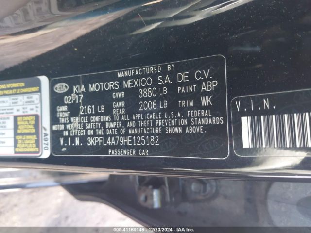 3KPFL4A79HE125182 KIA FORTE S