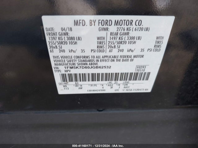 Ford EXPLORER XLT 2018 1FM5K7D80JGB62532 Image 9