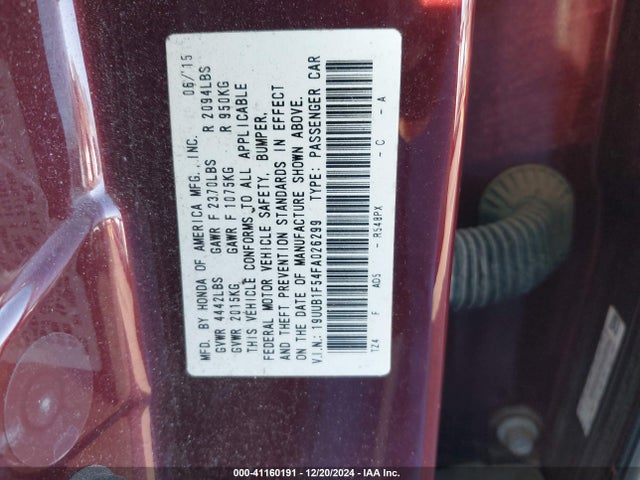 2015 Acura Tlx Tech მანქანა იყიდება აუქციონზე, vin: 19UUB1F54FA026299, აუქციონის ნომერი: 41160191
