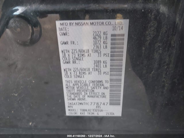 Nissan Rogue Sl 2015 5N1AT2MV7FC778747 Image 9