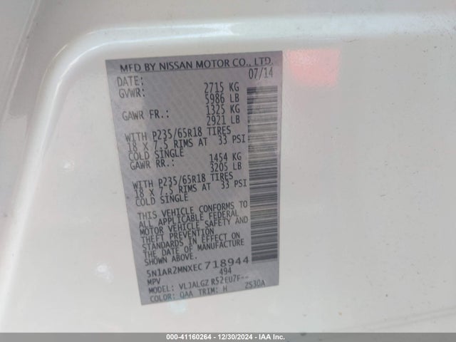 Nissan Pathfinder Sl 2014 5N1AR2MNXEC718944 Image 9