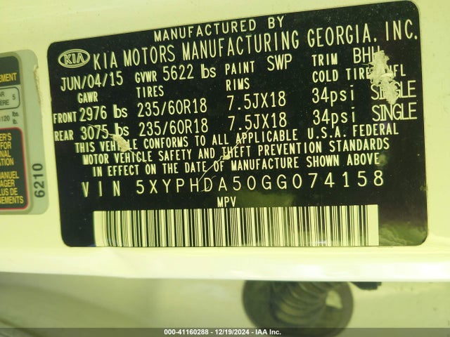 KIA Sorento 3.3l Ex 2016 5XYPHDA50GG074158 Image 9