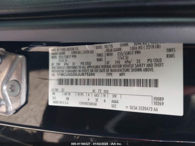 1FMCU0GD6JUB75269 Ford ESCAPE SE