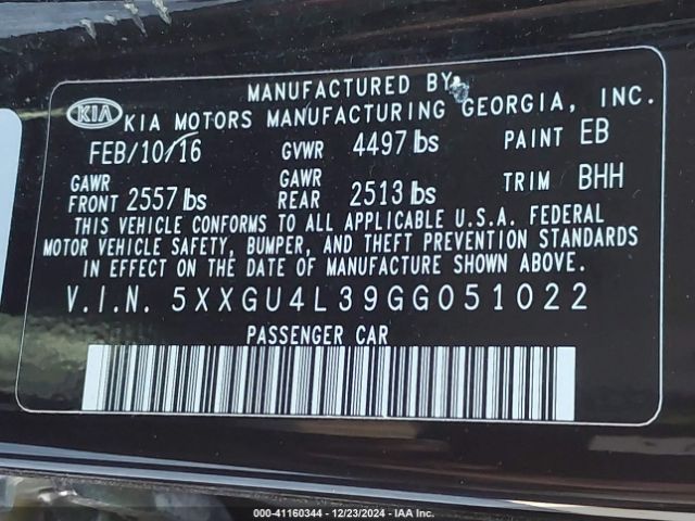 5XXGU4L39GG051022 KIA OPTIMA EX