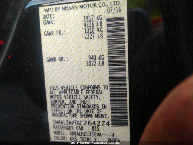 Nissan Altima 2.5 Sr 2016 1N4AL3AP7GC264274 Image 9