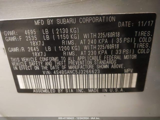 4S4BSANC5J3266623 Subaru Outback 2.5i Limited