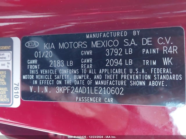 KIA Forte Lxs 2020 3KPF24AD1LE210602 Image 9