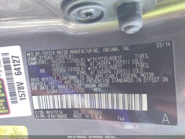 5TDKK3DC0ES470705 Toyota Sienna Le V6 8 Passenger