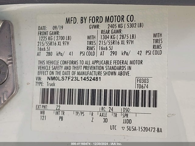 Ford Transit Connect Xlt Cargo Van 2020 NM0LS7F23L1452481 Image 9