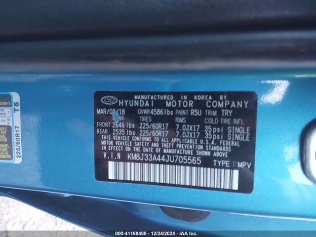 KM8J33A44JU705565 Hyundai TUCSON SEL
