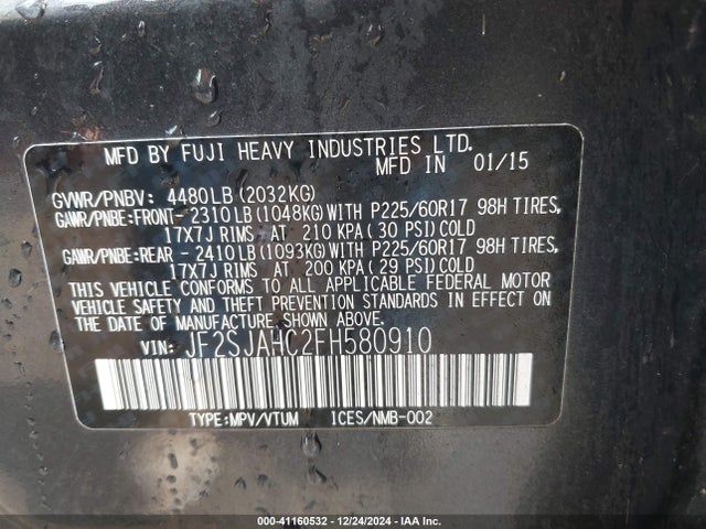 Subaru Forester 2.5i Limited 2015 JF2SJAHC2FH580910 Image 9