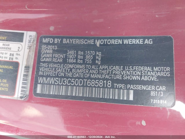 2013 MINI HARDTOP WMWSU3C50DT685818 Photo 8