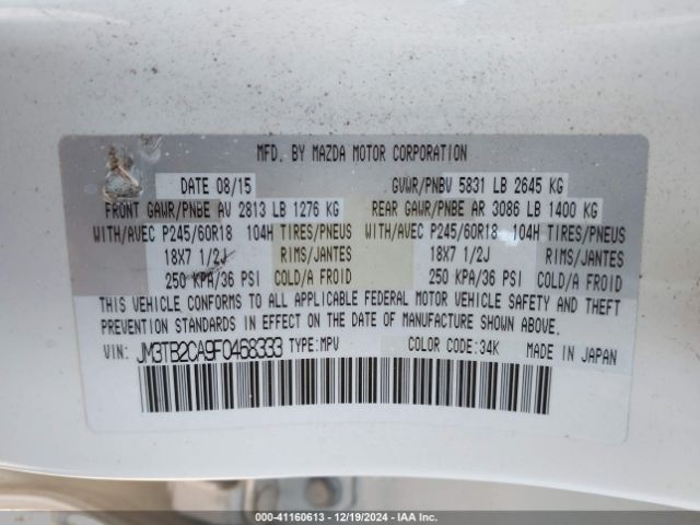 JM3TB2CA9F0468333 Mazda Cx-9 Touring
