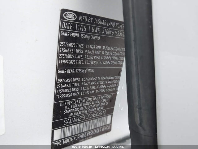 SALWR2EF9GA563912 Land Rover RANGE ROVER SPORT