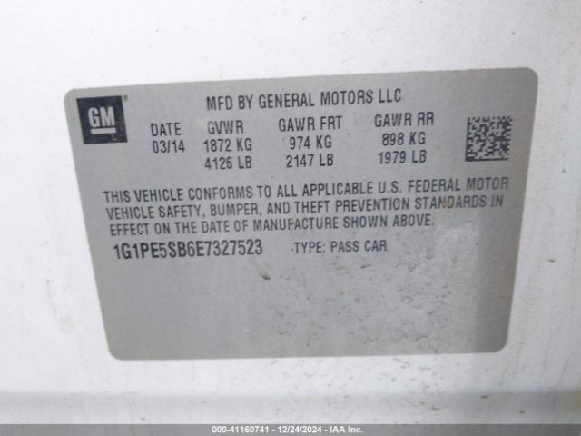 1G1PE5SB6E7327523 Chevrolet Cruze 2lt Auto