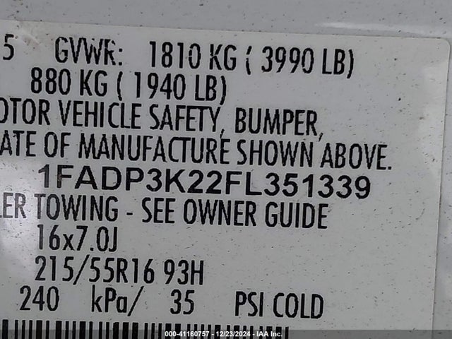 Ford FOCUS SE 2015 1FADP3K22FL351339 Image 9