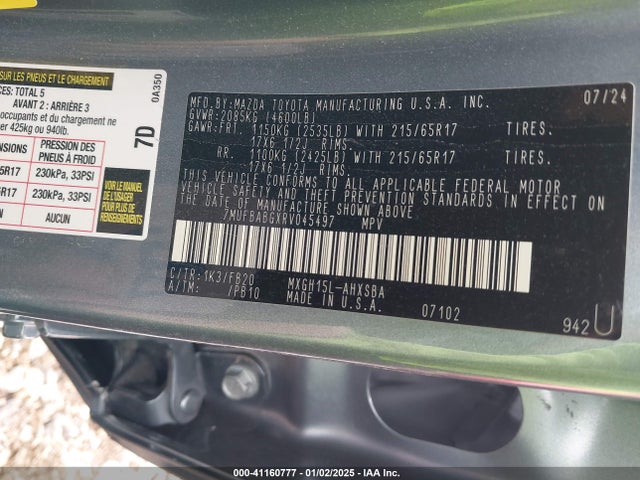 7MUFBABGXRV045497 Toyota m20a-fxs