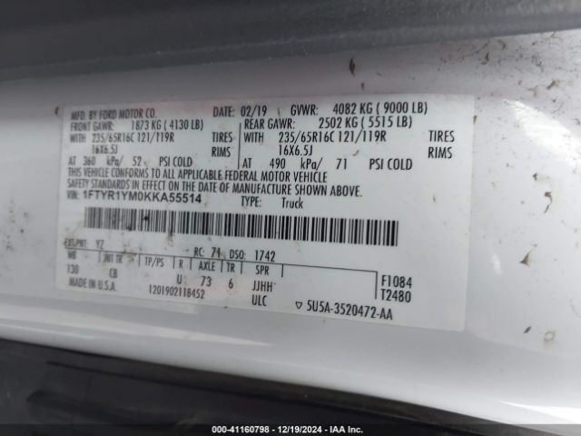 1FTYR1YM0KKA55514 Ford Transit T-250