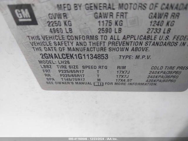 Chevrolet EQUINOX LT 2016 2GNALCEK1G1134853 Image 9