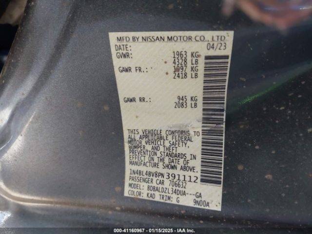 1N4BL4BV8PN391112 Nissan Altima S Fwd
