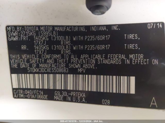 5TDKK3DCXES508683 Toyota Sienna Le V6 8 Passenger