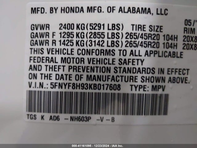 Honda Passport Touring 2019 5FNYF8H93KB017608 Image 9