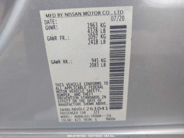 1N4BL4BV0LC261041 Nissan Altima S Fwd
