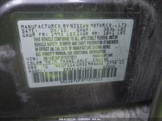 3N1AB7AP3FY271011 Nissan SENTRA SL