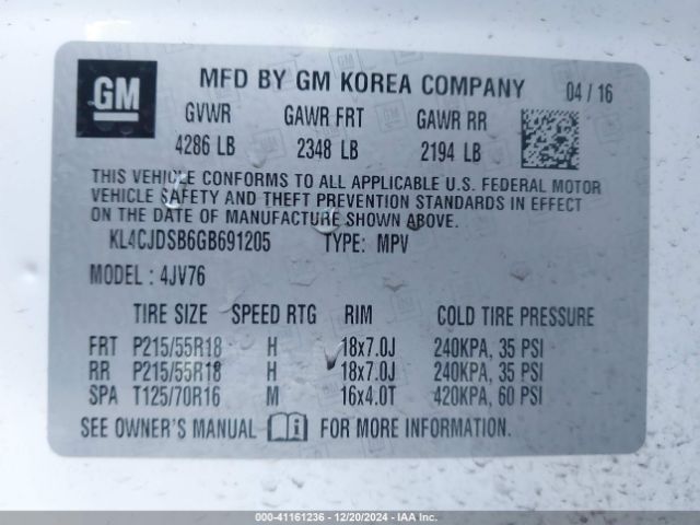 KL4CJDSB6GB691205 Buick Encore Premium