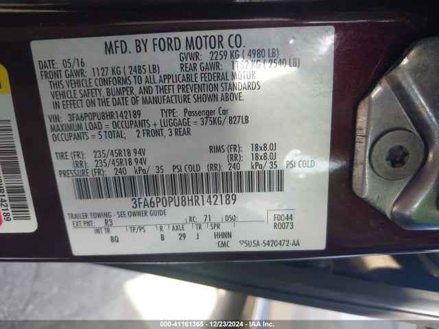 3FA6P0PU8HR142189 Ford Fusion Energi Se Luxury