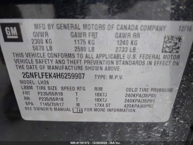 2GNFLFEK4H6259907 Chevrolet EQUINOX LT