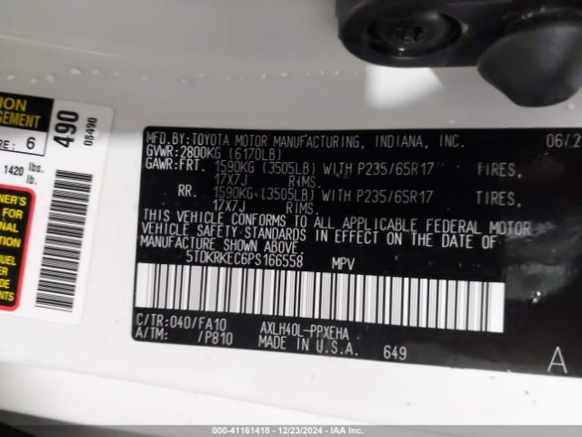 5TDKRKEC6PS166558 Toyota SIENNA LE