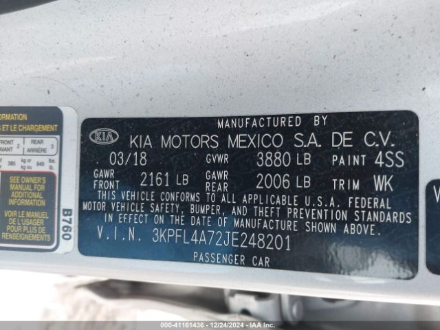 3KPFL4A72JE248201 KIA FORTE LX