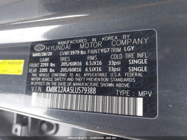 KM8K12AA5LU579388 Hyundai Kona Se