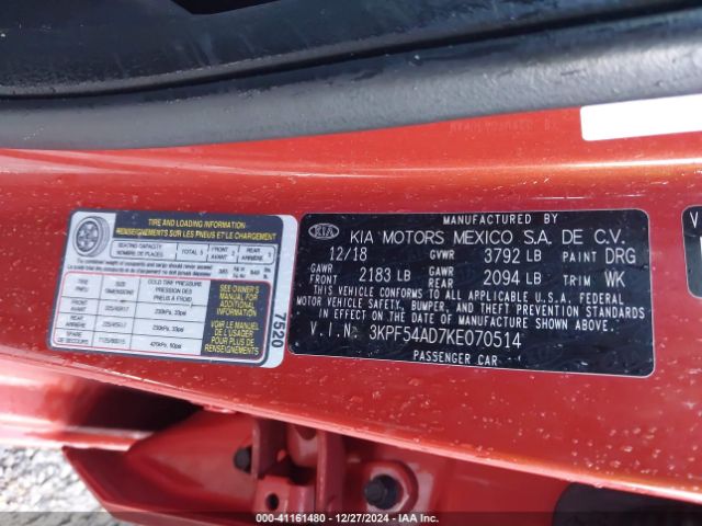 3KPF54AD7KE070514 KIA FORTE EX