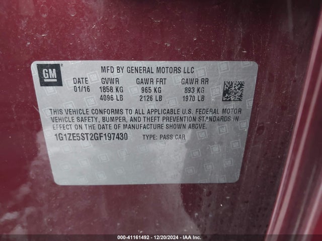 Chevrolet MALIBU 1LT 2016 1G1ZE5ST2GF197430 Image 9