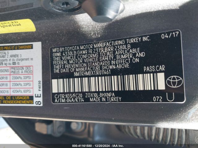 NMTKHMBX1JR011461 Toyota C-HR XLE