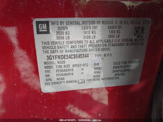 2012 CADILLAC SRX 3GYFNDE34CS645344 Photo 8