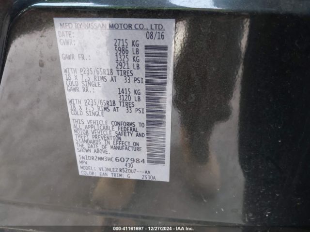 5N1DR2MM3HC607984 Nissan Pathfinder Sv