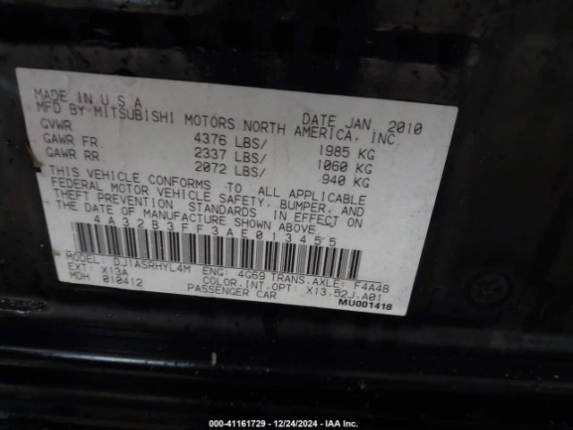 2010 MITSUBISHI GALANT 4A32B3FF3AE013455 Photo 8