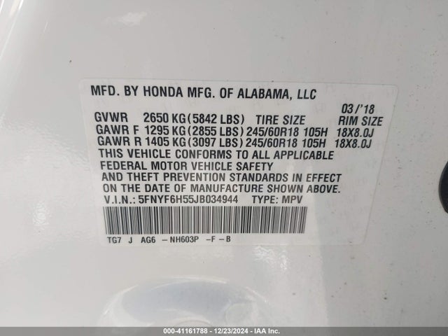 Honda Pilot Ex-l 2018 5FNYF6H55JB034944 Image 9
