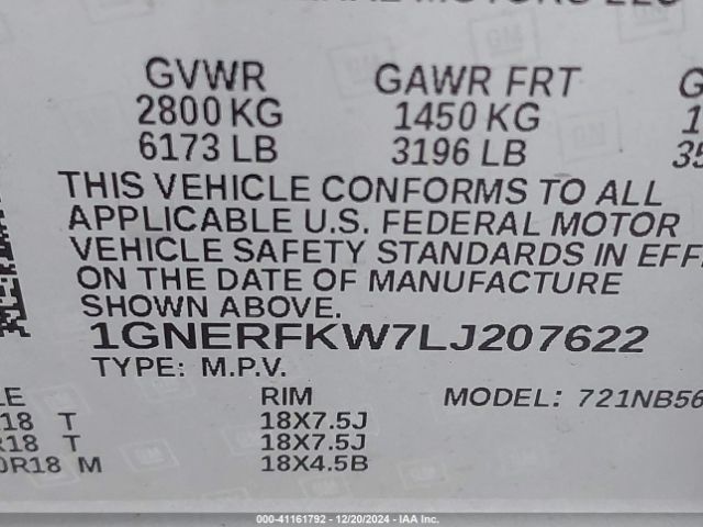 1GNERFKW7LJ207622 Chevrolet Traverse Fwd Ls
