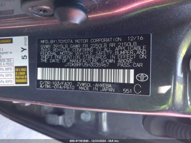 JTDKBRFU5H3035967 Toyota Prius Two