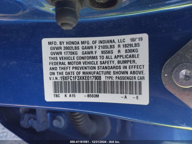 Honda CIVIC EX 2019 19XFC1F3XKE017908 Image 9