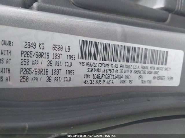 1C4RJFAG8FC134684 Jeep Grand Cherokee Laredo