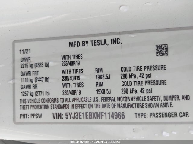2022 TESLA MODEL 3 5YJ3E1EBXNF114966 Photo 8