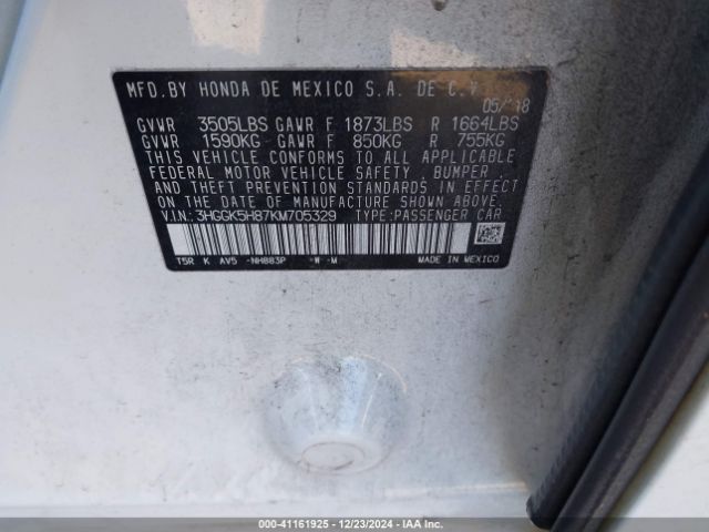 3HGGK5H87KM705329 Honda FIT EX