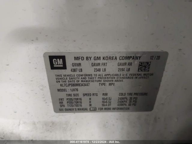 KL7CJPSB0MB343447 Chevrolet Trax Awd Lt